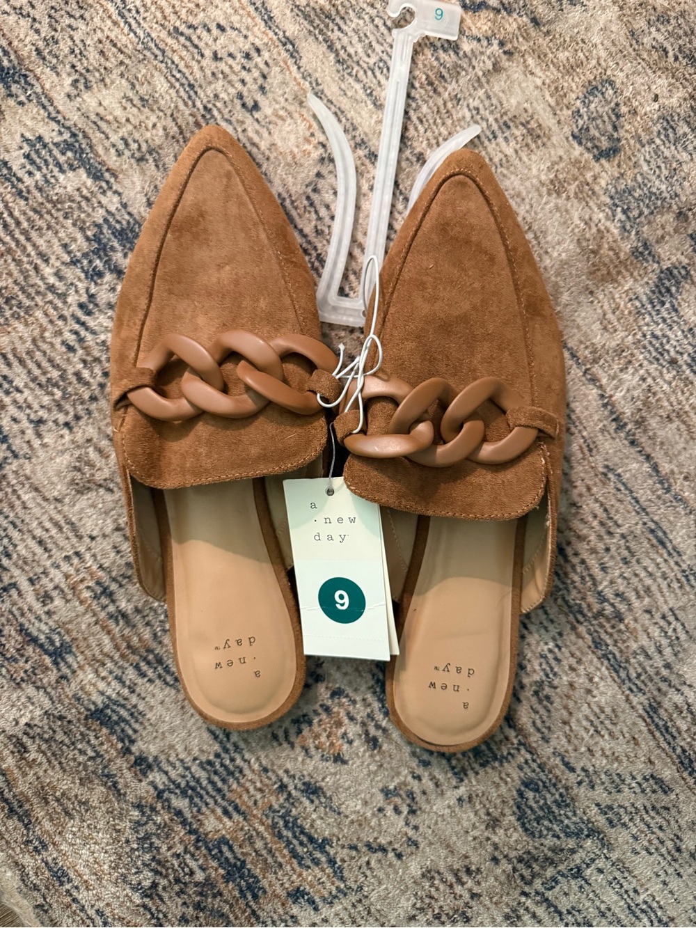 a new day Brown Suede Chain-Trim Slip-On Mules